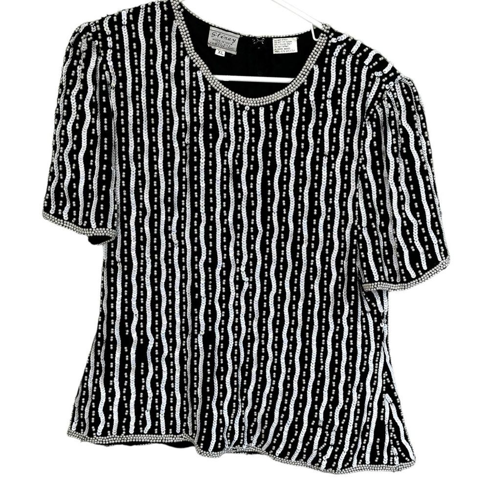 GREAT HOLIDAY VINTAGE STENAY 100% SILK BEADED SEQUIN TOP  SIZE XL
